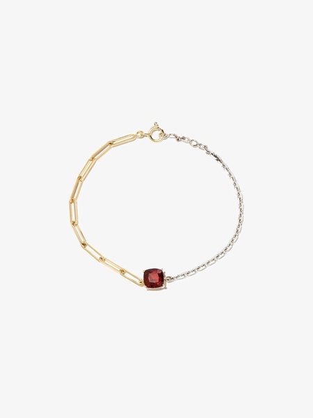 18K white and yellow gold solitaire garnet bracelet