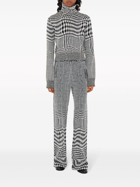 warped houndstooth jacquard wool-blend trousers