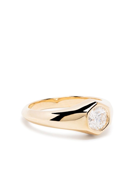 18K Yellow Gold Knife Edge Diamond Signet Ring