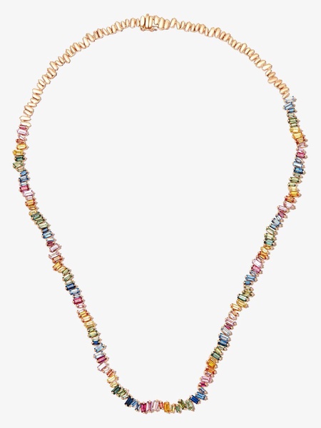 18K Rose Gold Bold Rainbow Sapphire tennis Necklace