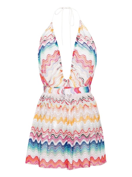 zigzag-woven open-back playsuit