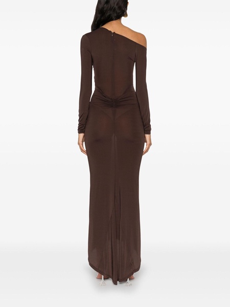 Brown Asymmetric Semi-Sheer Dress