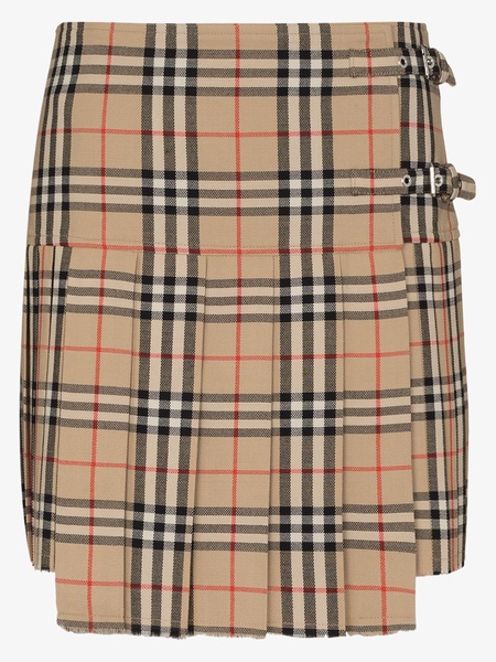 beige Vintage check wool kilt