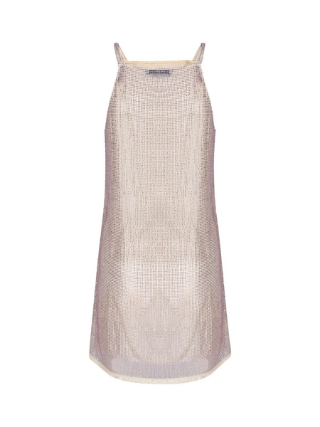 Prada Triangle Logo Embellished Mesh Dress