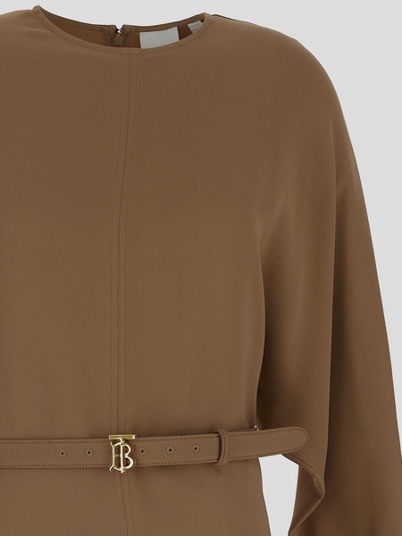 Burberry Belted-Waist Long-Sleeved Mini Dress