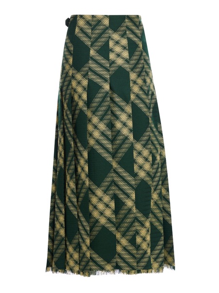 Burberry Check Printed Frayed-Edge Midi Skirt