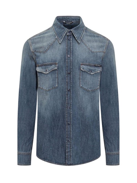 Dolce & Gabbana Logo Plaque Denim Shirt