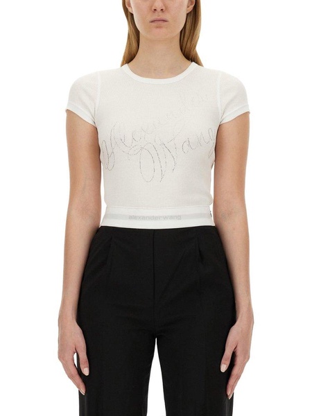 Alexander Wang Hotfix Cursive-Logo Crewneck T-Shirt