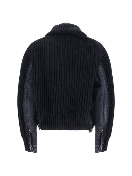 Sacai Panelled Off-Center Ribbed-Knit Jacket