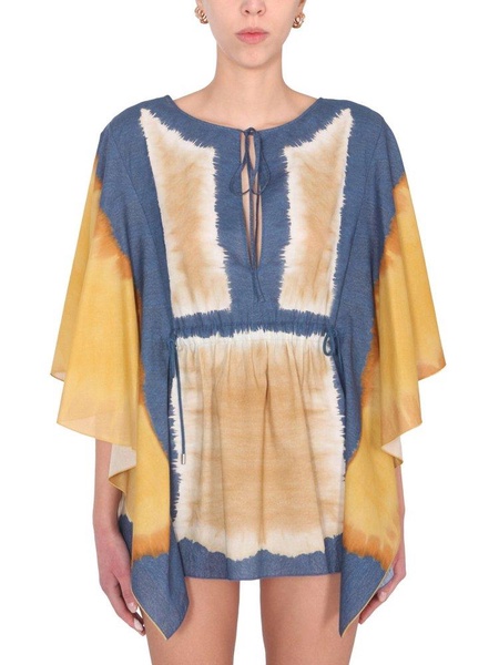 Alberta Ferretti Wide Sleeve Tie-Dye Tunic Dress