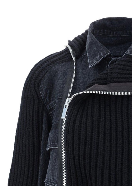 Sacai Panelled Off-Center Ribbed-Knit Jacket