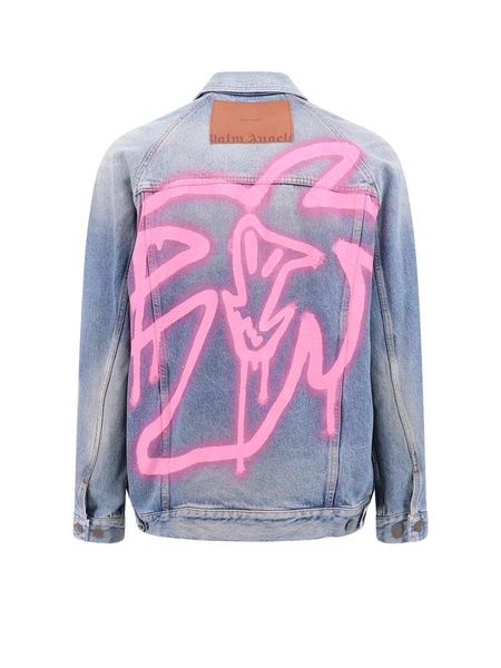 Palm Angels Graffiti Printed Distressed Denim Jacket