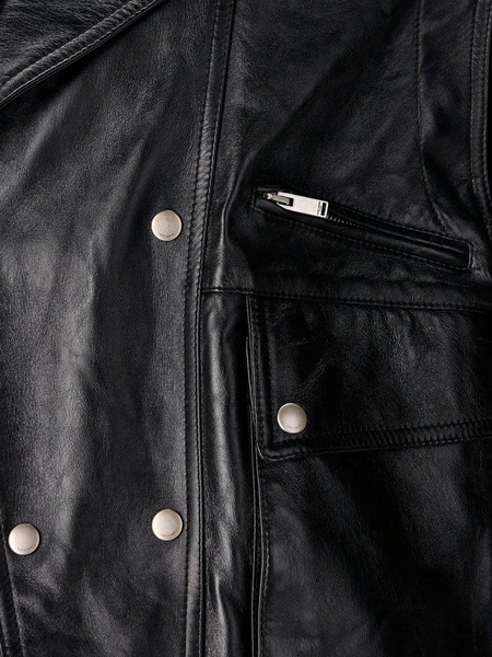 Saint Laurent Crinkled-Effect Biker Leather Jacket