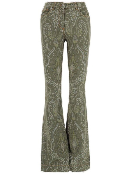 Etro Paisley Printed Logo Patch Flared Jeans