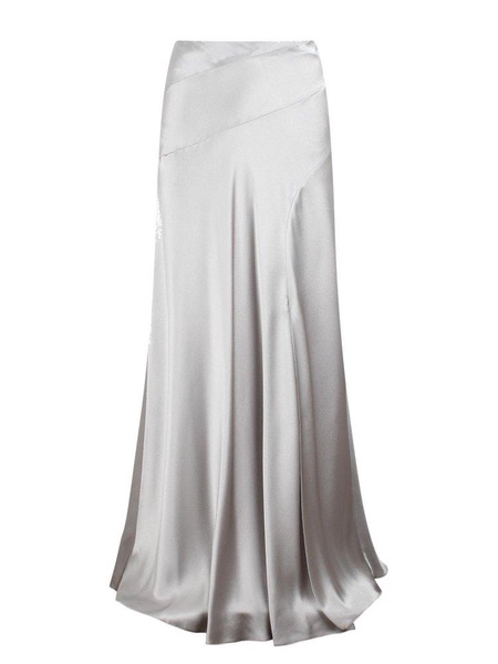 Alberta Ferretti Fluted Side-Slit Satin Skirt