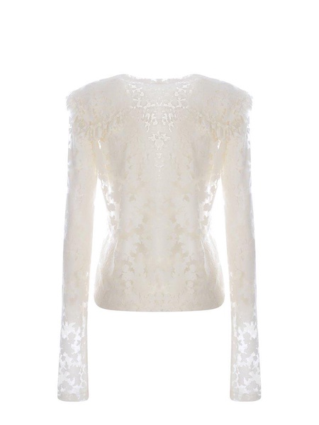 Philosophy Di Lorenzo Serafini Floral-Motif V-Neck Semi-Sheer Blouse