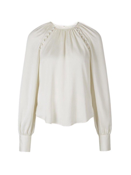 Veronica Beard Khoa Button-Detailed Crewneck Crepe Blouse