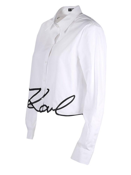 Karl Lagerfeld Logo Embroidered Cropped Shirt