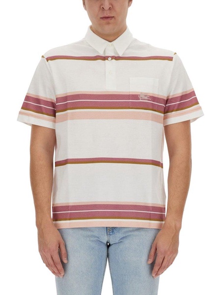 Etro Pegaso-Embroidered Short-Sleeved Striped Polo Shirt