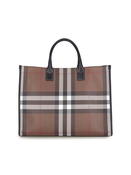 Burberry Checked Logo Detailed Tote Bag