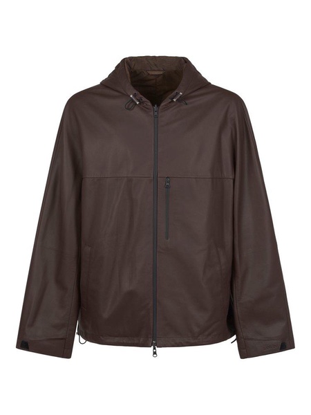 Lanvin Zip-Up Leather Hooded Jacket