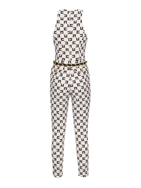 Elisabetta Franchi Logo Printed Chain Belt Jumpsuit