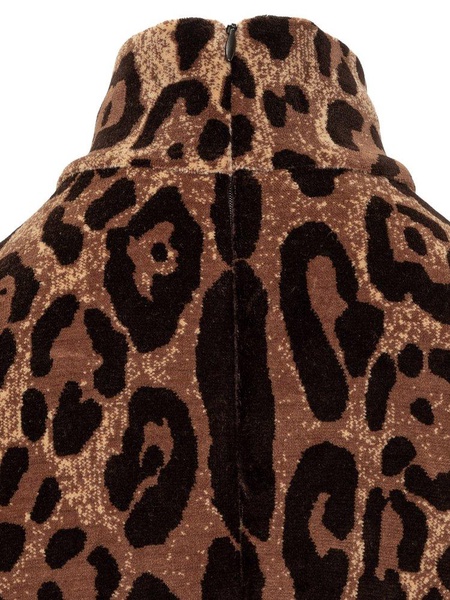 Dolce & Gabbana Leopard-Printed High-Neck Mid-Length Dress