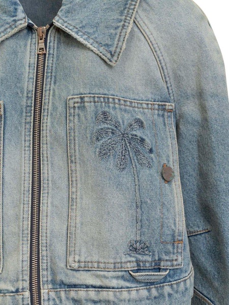 Palm Angels Palm Pattern Cropped Denim Jacket