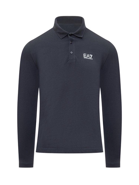 Ea7 Emporio Armani Logo Printed Long Sleeved Polo Shirt