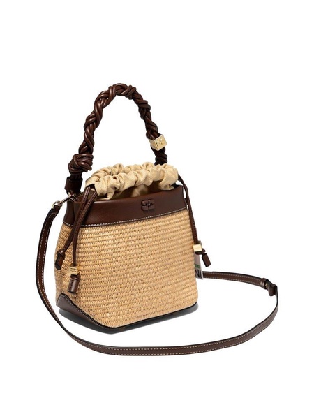 Ganni Bou Woven Logo Plaque Bucket Bag