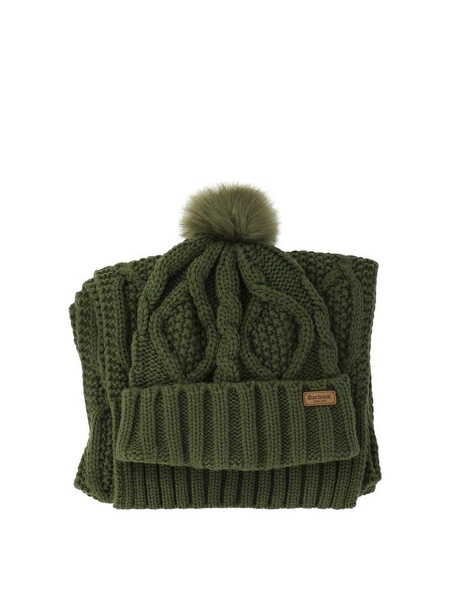 Barbour Logo Patch Beanie And Scarf Set