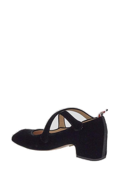 Thom Browne Criss Cross Straps Velvet Pumps