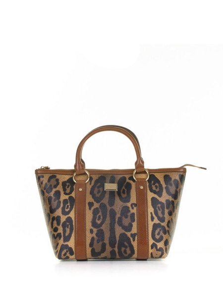 Dolce & Gabbana Small Leopard-Printed Branded Plate Shopper Bag