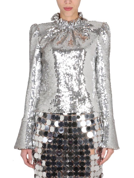 Paco Rabanne Sequined Embellished Long-Sleeved Top