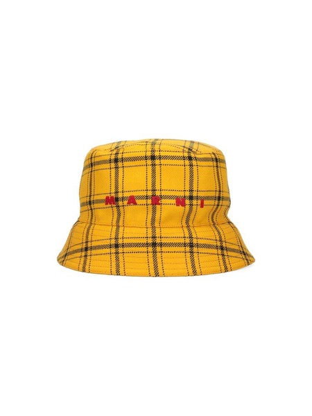 Marni Logo Embroidered Plaid Bucket Hat