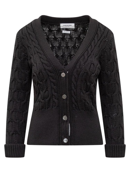 Thom Browne Cable Knitted V-Neck Cardigan