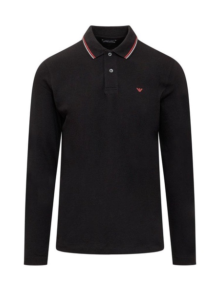 Emporio Armani Micro Eagle Embroidered Long-Sleeved Polo Shirt