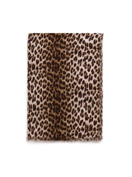 Saint Laurent Leopard Patterned Fringed Edge Scarf