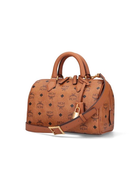 MCM All-Over Logo Printed Zip-Up Tote Bag