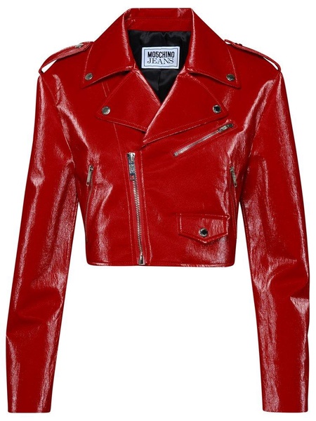 Moschino Jeans Red Cotton Blend Biker Jacket