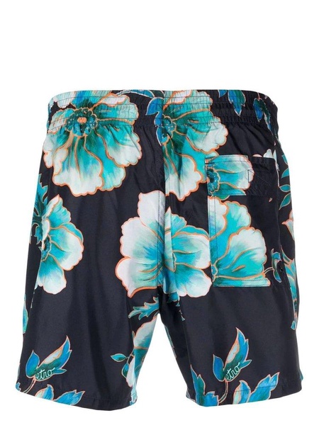 Navy Blue Swim Shorts With Maxi Floral Print