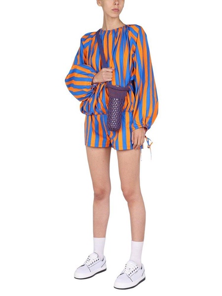 Sunnei Striped Printed Puff-Sleeved Blouse