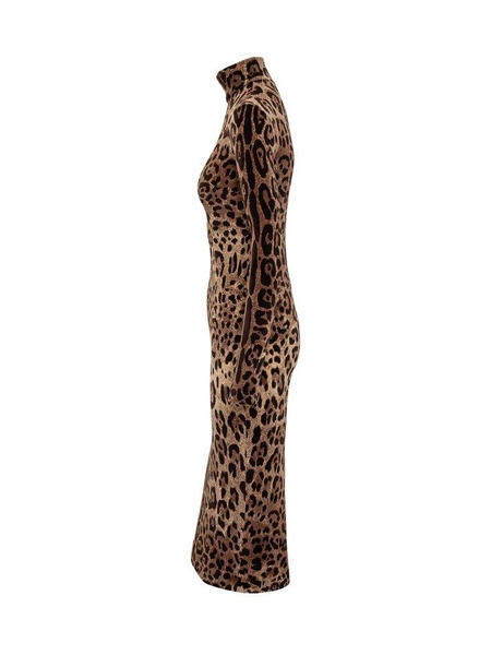 Dolce & Gabbana Leopard-Printed High-Neck Mid-Length Dress