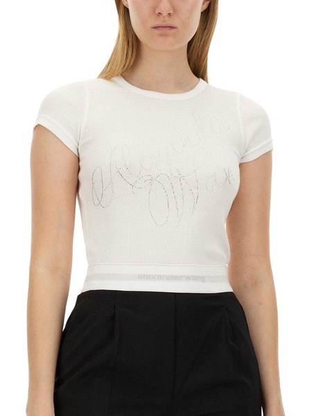 Alexander Wang Hotfix Cursive-Logo Crewneck T-Shirt