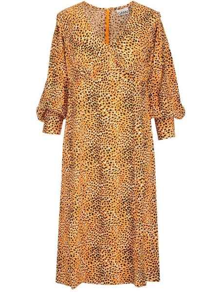 leopard-print crepe oversized-collar dress