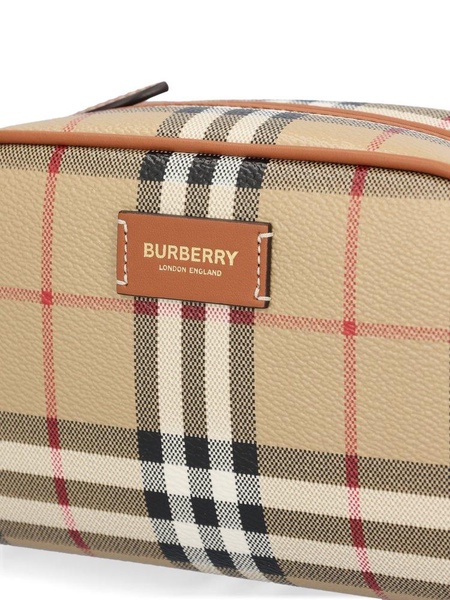 Burberry Logo Patch Checked Zipped Clutch Bag