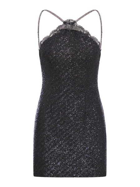 Self-Portrait Tinsel Boucle Halter Mini Dress