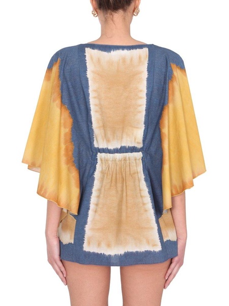 Alberta Ferretti Wide Sleeve Tie-Dye Tunic Dress