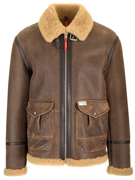 Fay Shearling Zip-Up Leather Jacket