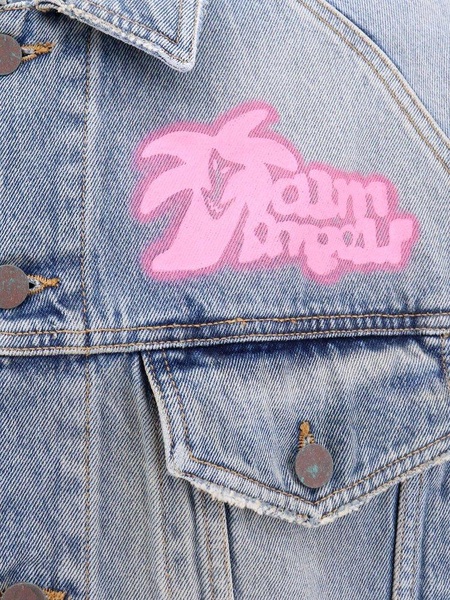 Palm Angels Graffiti Printed Distressed Denim Jacket